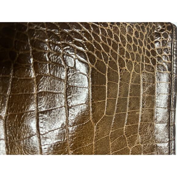 Carlos Falchi Vintage Croc Embossed Leather Purse Brown - Picture 14 of 15